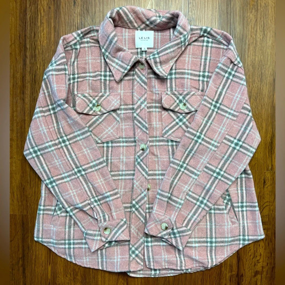 Le Lis Jacket Womens Size S Pink & Grey Plaid Long Sleeve Button Up Flee… - Picture 1 of 3